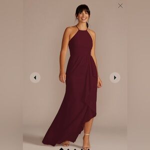 David's Bridal Burgundy Halter Bridesmaid Dress